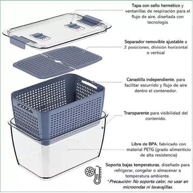 ORGANIZADOR REFRIGERADOR COCINA SET DE 3 CONTENEDORES TAPA - 1
