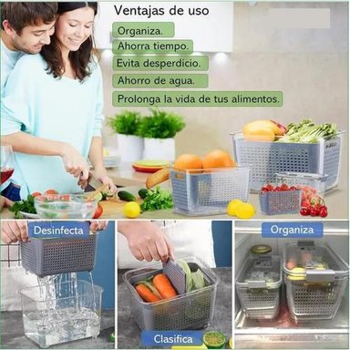 ORGANIZADOR REFRIGERADOR COCINA SET DE 3 CONTENEDORES TAPA - 7
