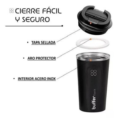 TERMO PARA CAFE VASO TÉRMICO MUG BUFFER 500ML 17OZ SELLABLE COLOR NEGRO - 4