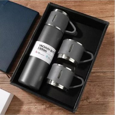 SET TERMO PARA AGUA CALIENTE/FRÍA + 3 TAZAS 500 ML CAFE MATE COLOR GRIS - 4