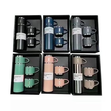 SET TERMO PARA AGUA CALIENTE/FRÍA + 3 TAZAS 500 ML CAFE MATE COLOR GRIS - 5