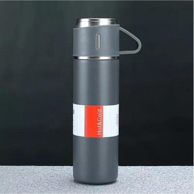 SET TERMO PARA AGUA CALIENTE/FRÍA + 3 TAZAS 500 ML CAFE MATE COLOR GRIS - 6
