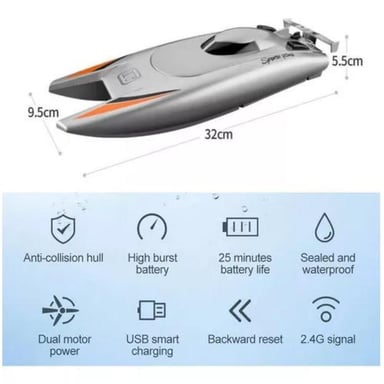 LANCHA JUGUETE A CONTROL REMOTO DOBLE MOTOR GRIS - 4