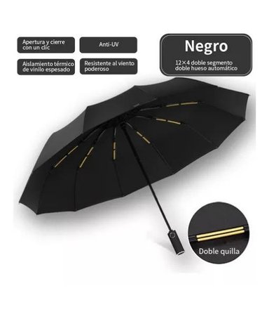 PARAGUAS PLEGABLE AUTOMÁTICO ANTI-VENDAVAL GRANDE 12HUESOS N - 2