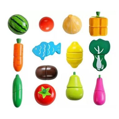 SET CORTA FRUTAS Y VERDURAS MADERA CON IMÁN, JUEGO 17 PIEZAS MULTICOLOR - 6
