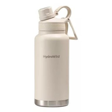 BOTELLA TÉRMICA DE 1 LITRO, INOXIDABLE, HYDROWILD, 1000 ML, CON TAPAS, COLOR CREMA - 1