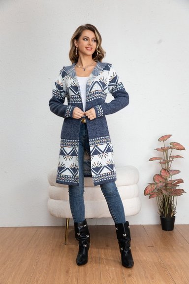 SWEATER LARGO TAPADO TIPO CARDIGAN MUJER ABRIGO ETNICO TENDENCIA 7011 - 1