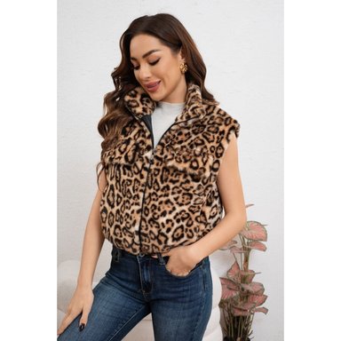 CHAQUETA CORTA MUJER SIN MANGAS PELUDA ANIMAL PRINT 6097 - 2