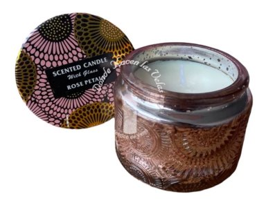 VELA AROMATICA METALIZADA VIDRIO PEQUEÑO ROSADO - 1