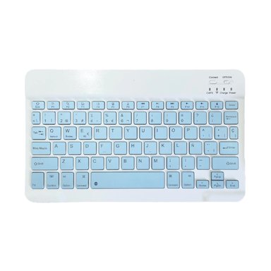 TECLADO INALÁMBRICO BLUETOOTH CELESTE RECARGABLE EN ESPAÑOL - 1