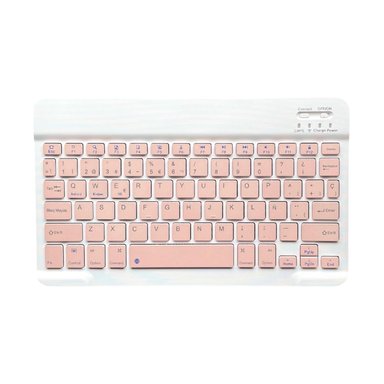 TECLADO INALÁMBRICO BLUETOOTH ROSADO RECARGABLE EN ESPAÑOL - 1