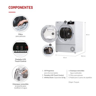 SECADORA DE ROPA BOMBA DE CALOR THOMAS TH-D11KCBC 11KG BLANCO - 6