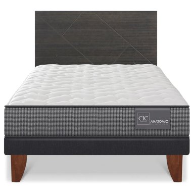 JUEGO DE DORMITORIO CIC CAMA EUROPEA VILLARRICA ANATOMIC 1.5 PLAZAS + RESPALDO GRIS - 1
