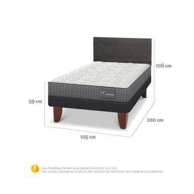 JUEGO DE DORMITORIO CIC CAMA EUROPEA VILLARRICA ANATOMIC 1.5 PLAZAS + RESPALDO GRIS - 3