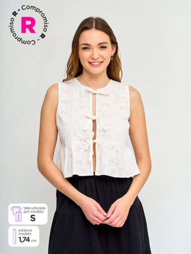 BLUSA MUJER INDEX ALGODÓN SIN MANGAS LAZOS BRODERIE - 1