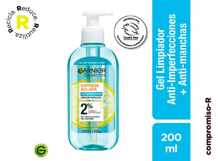 LIMPIADOR FACIAL GARNIER GEL ANTIIMPERFECCIONES EXPRESS ACLARA 200 ML