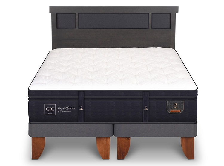 JUEGO DE DORMITORIO CIC CAMA EUROPEA SUPER PREMIUM BD 2 PLAZAS + RESPALDO DUBLIN GRIS