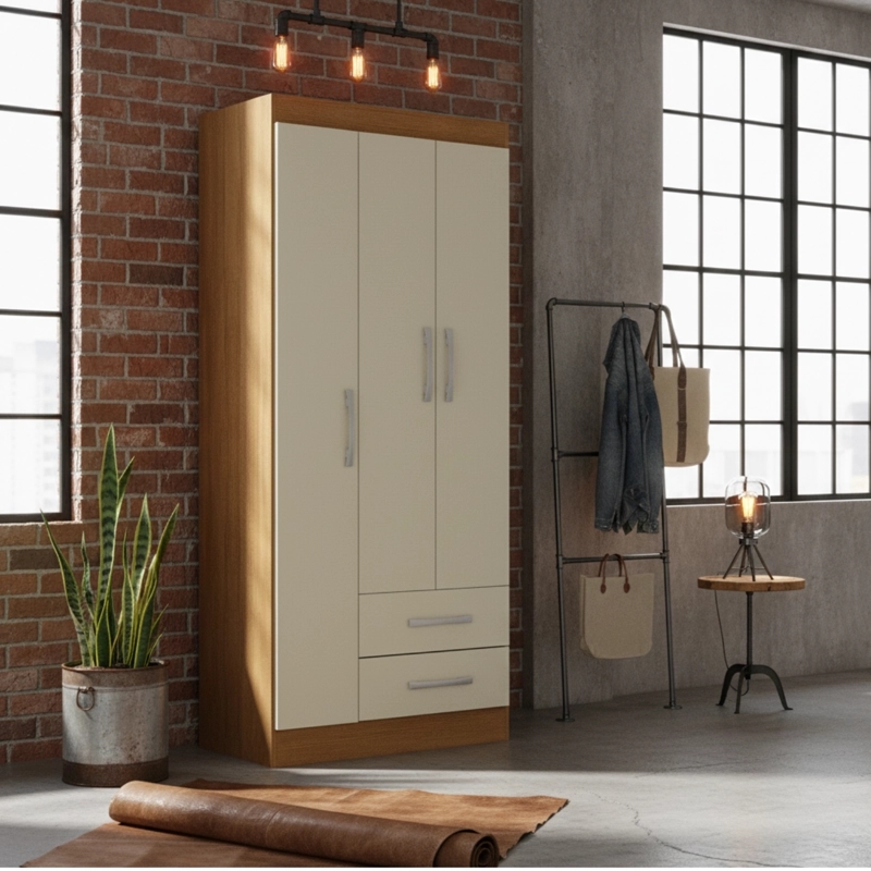 CLOSET 3 PUERTAS 2 CAJONES 180X68X35 CM OFF WHITE R32