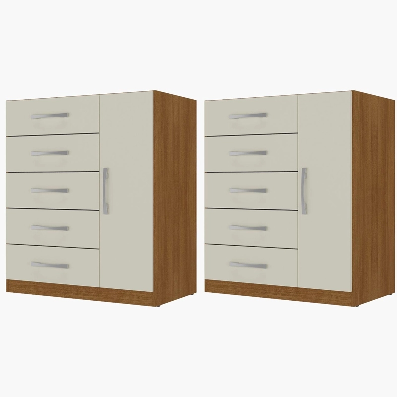 COMBO 2 COMODAS 5 CAJONES 1 PUERTA OFF WHITE R51X2