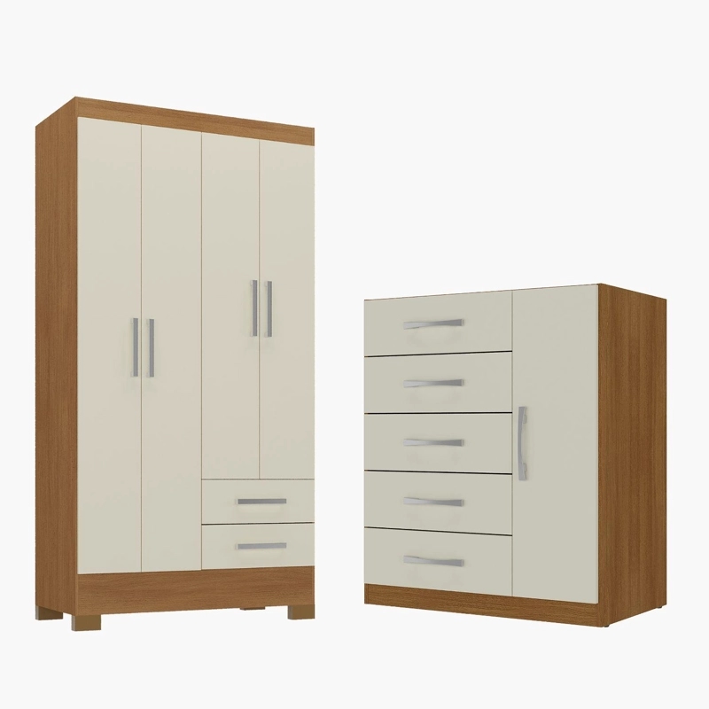 COMBO CLOSET 4 PUERTAS + COMODA 5 CAJONES 1 PUERTA OFF WHITE R4251