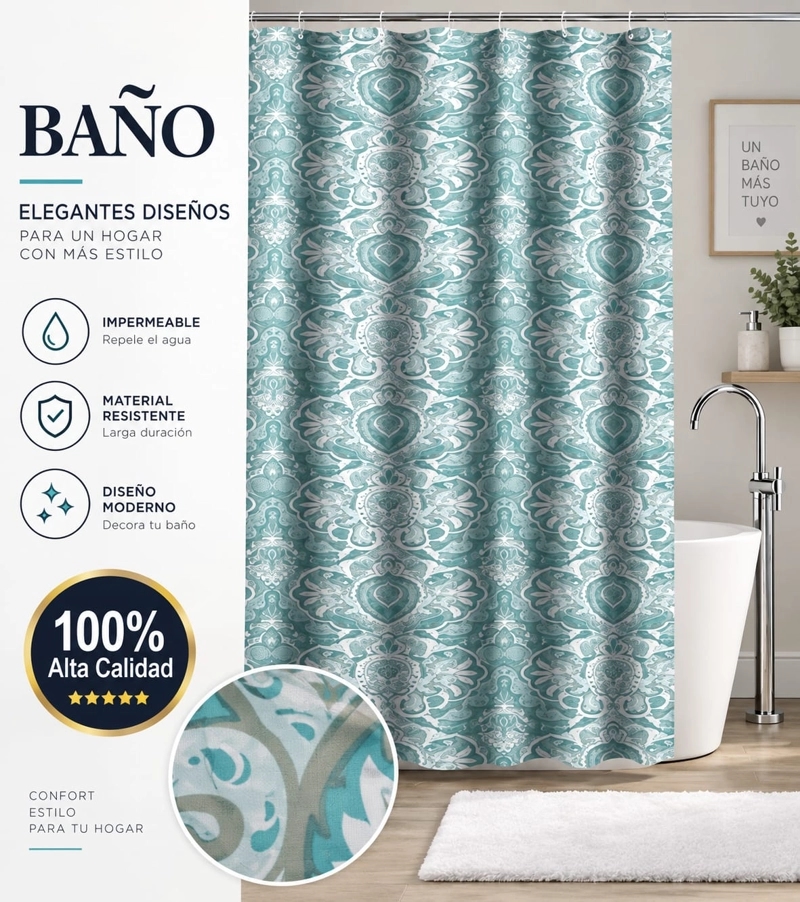 CORTINA DE BAÑO DE TELA ESTAMPADA DOLCE 180 X 180 CM DISEÑO DECORATIVO
