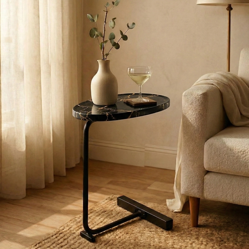 MESA AUXILIAR Y LATERAL NEGRA ESTILO PEDESTAL