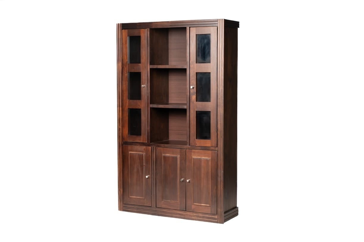 VITRINA BERLIN CHOCOLATE 3 CUERPOS MADERA PUERTA VIDRIO