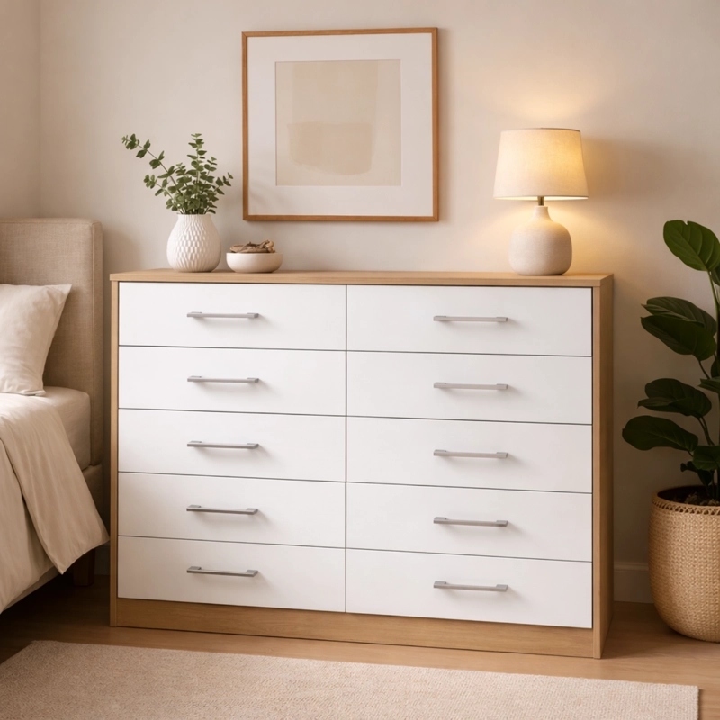 COMODA 10 CAJONES 117X92X40 CM ROBLE/BLANCO