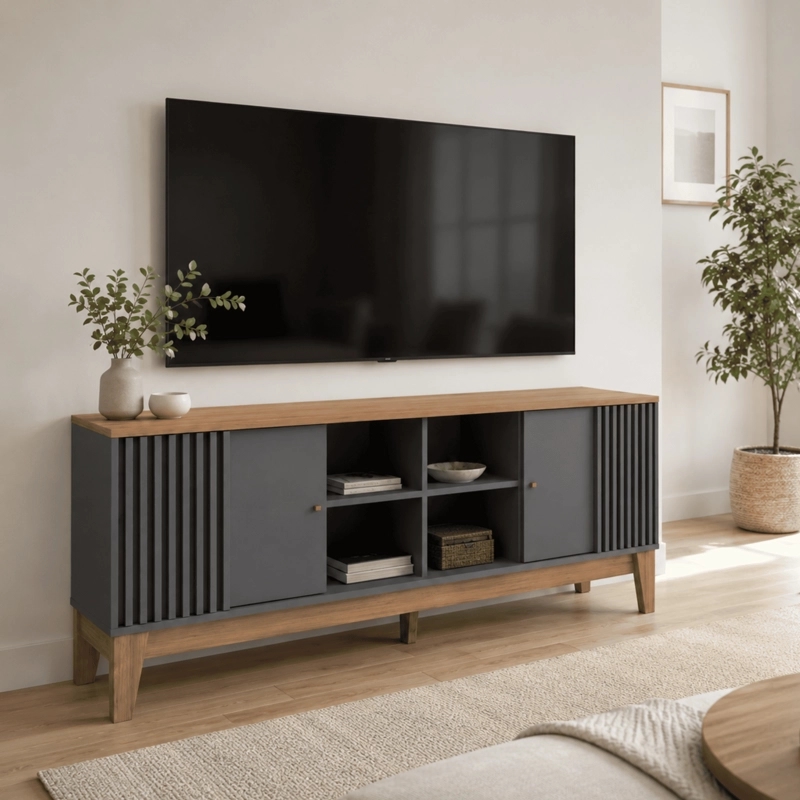 RACK TV FLORENCIA 1,8 MT GRIS GRAFITO 80"