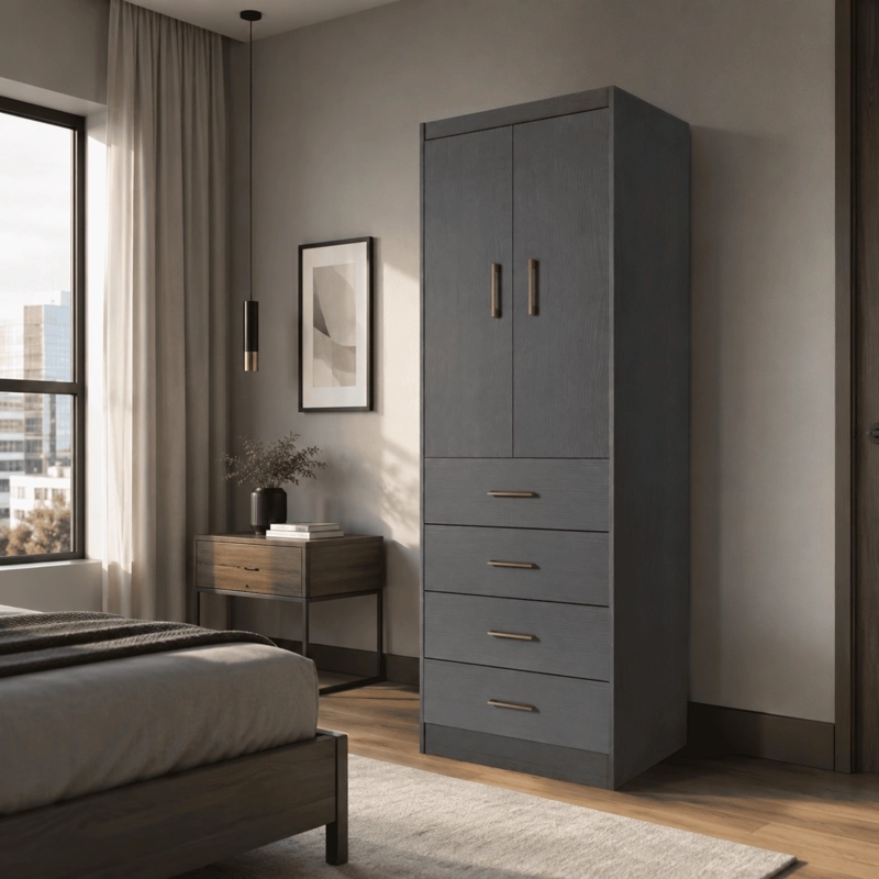 CLOSET DE 2 PUERTAS 4 CAJONES 62X182X40 GRAFITO