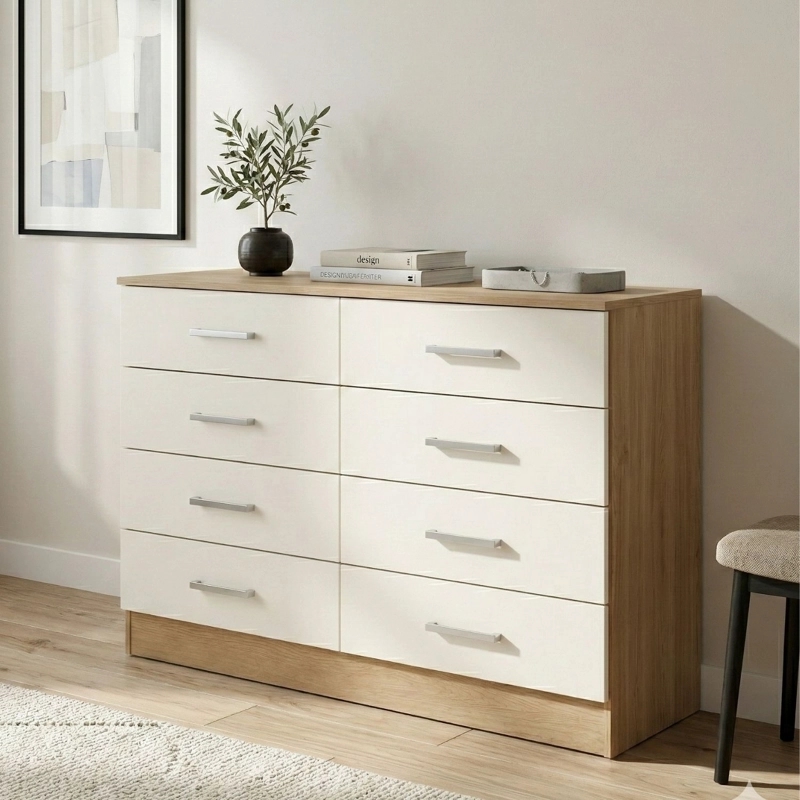 Cómoda Cajonera 8 Cajones 117x41x76 cm Beige - EXIT