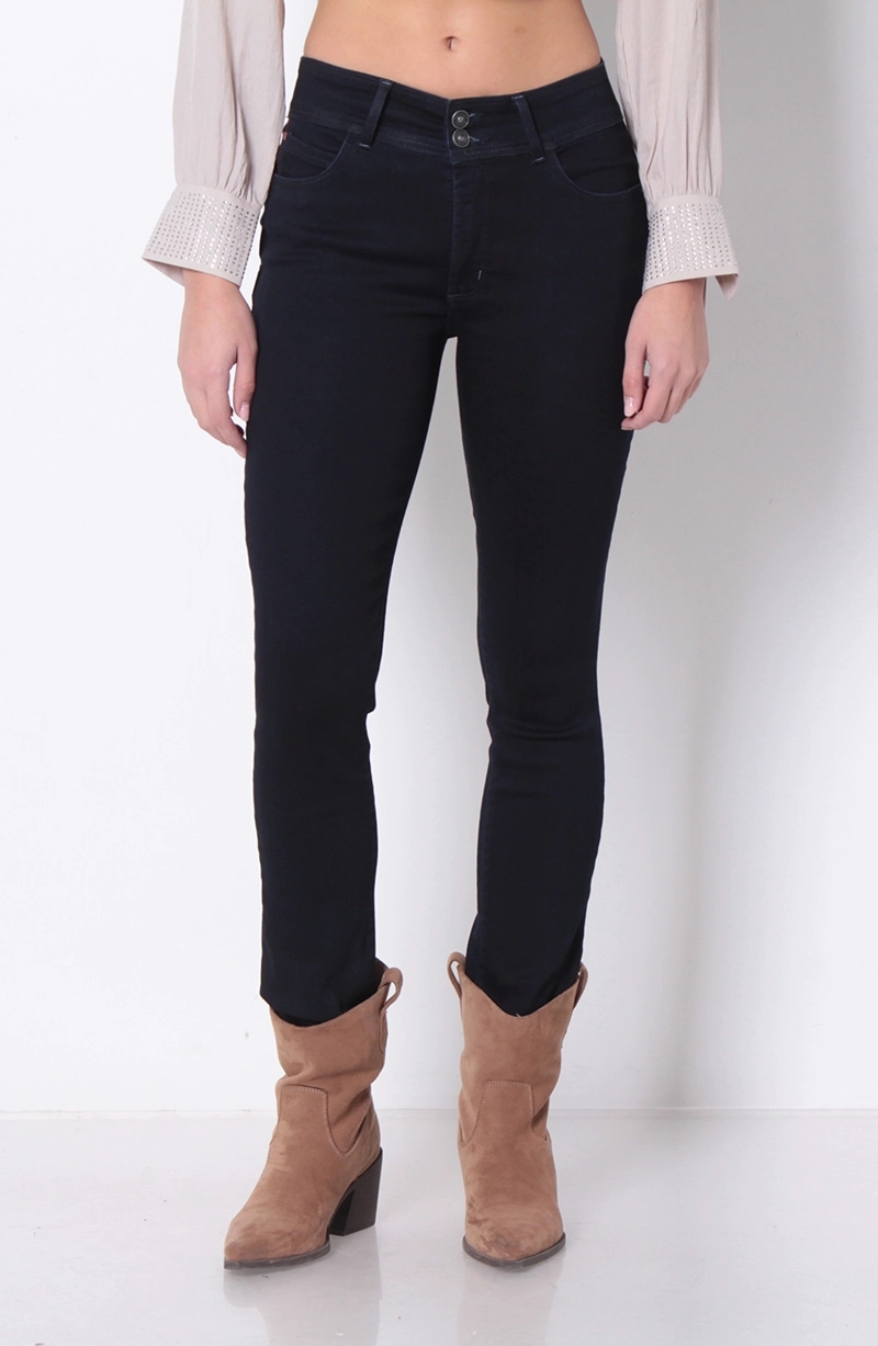 JEANS SLIM TIRO ALTO PRETINA MEDIA 2 BOTONES