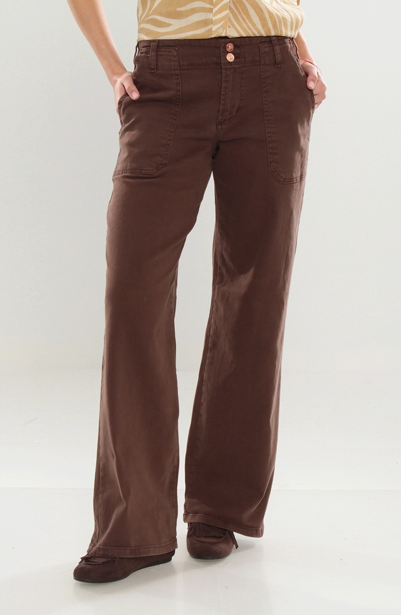 JEANS MUJER CARGO WIDE LEG TIRO ALTO PRETINA BASICA 1 BOTON