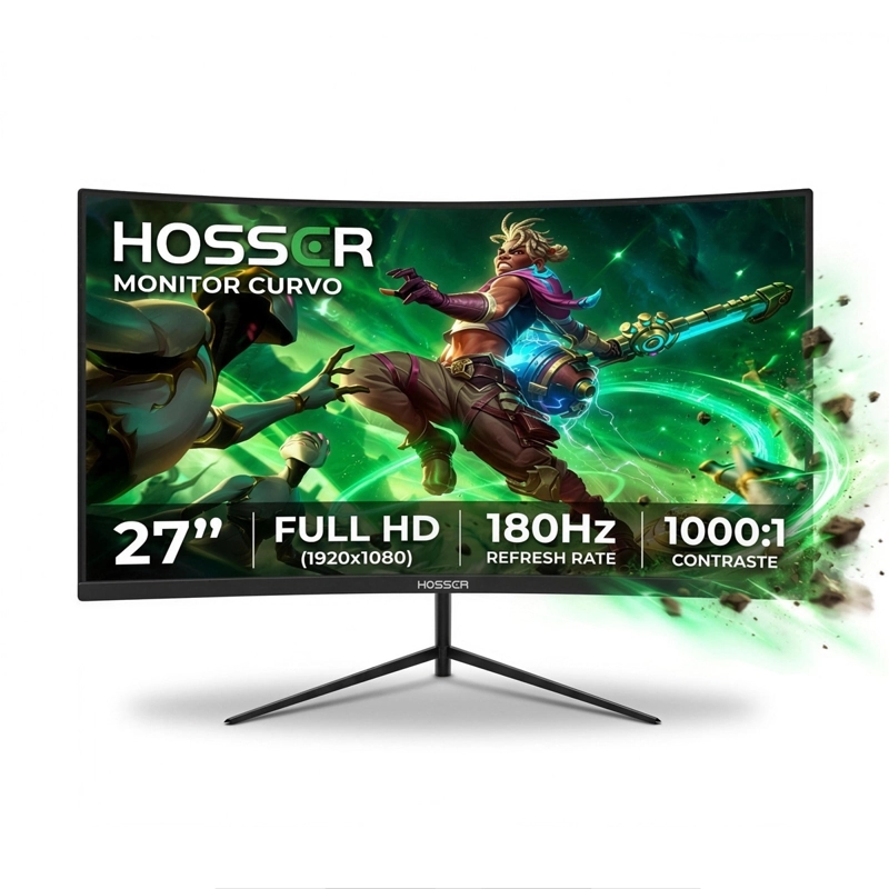 Monitor Gamer Curvo 27 Pulgadas Hosser 180 Hz Fhd Gaming Monitor Color Negro
