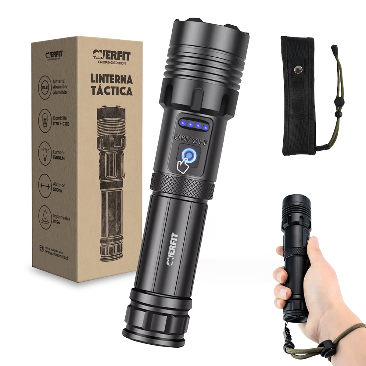 LINTERNA LED LARGO ALCANCE TACTICA RECARGABLE OVERFIT 1500LM