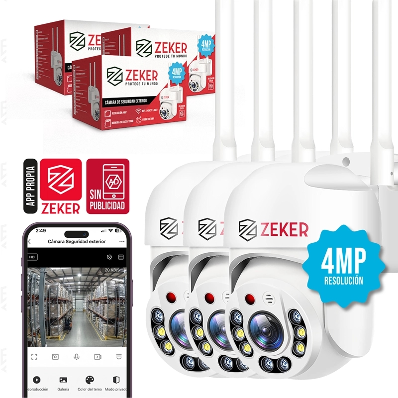 PACK X3 CAMARA DE SEGURIDAD WIFI IMPERMEABLE ZEKER 4MP 2.4G