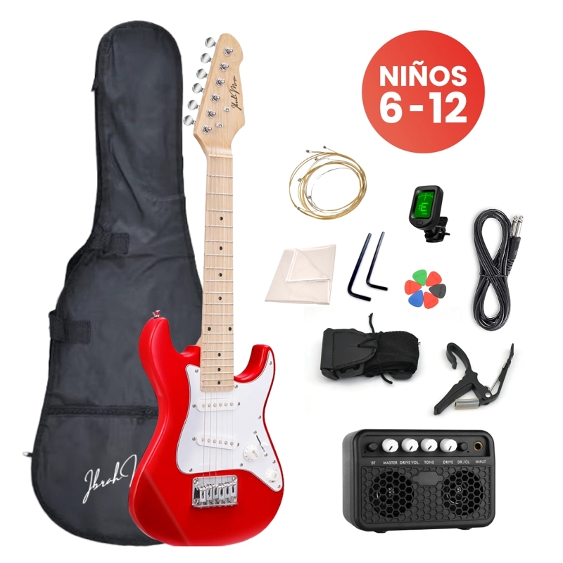 GUITARRA ELECTRICA STRATOCASTER NIÑO IBRAH 30 PGDS AMPLIF