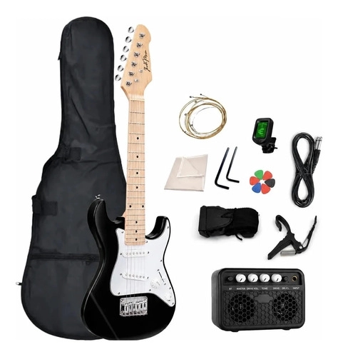 GUITARRA ELECTRICA NIÑO 30 IBRAH MUSIC NEGRO + AMPLIF + ACCESORIOS