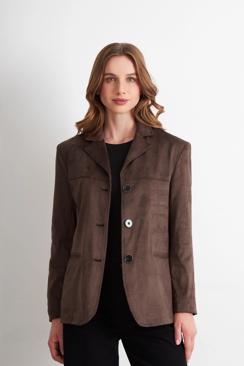 BLAZER OVERSIZE TIPO GAMUZA CAFE  NICOPOLY
