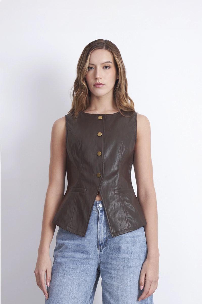 GILET ECO CUERO CAFE NICOPOLY
