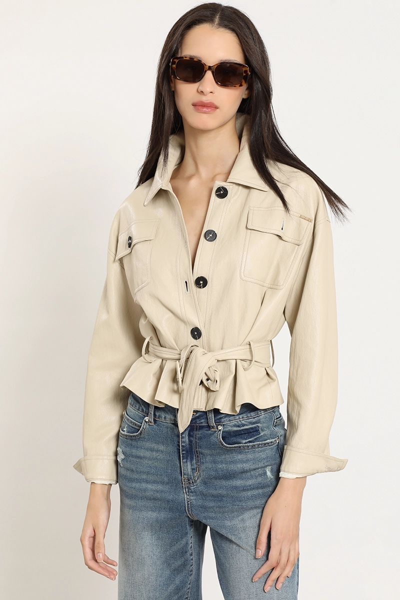 CHAQUETA EFECTO CUERO, BEIGE LIOLA