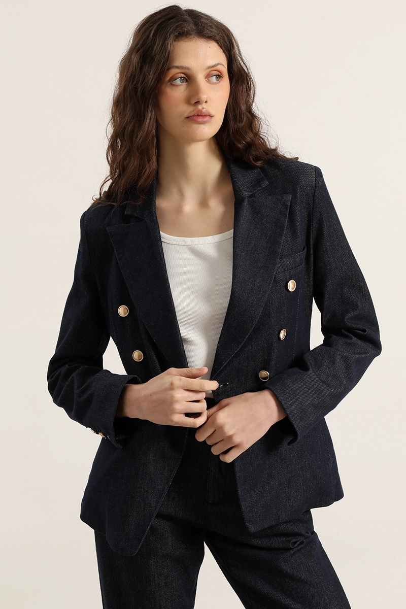 BLAZER DENIM, CRUZADO, INDIGO LIOLA