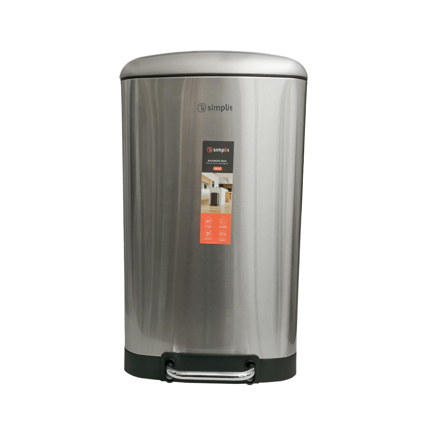 BASURERO COCINA IRON 40LTS PEDAL ACERO INOX SIMPLIT