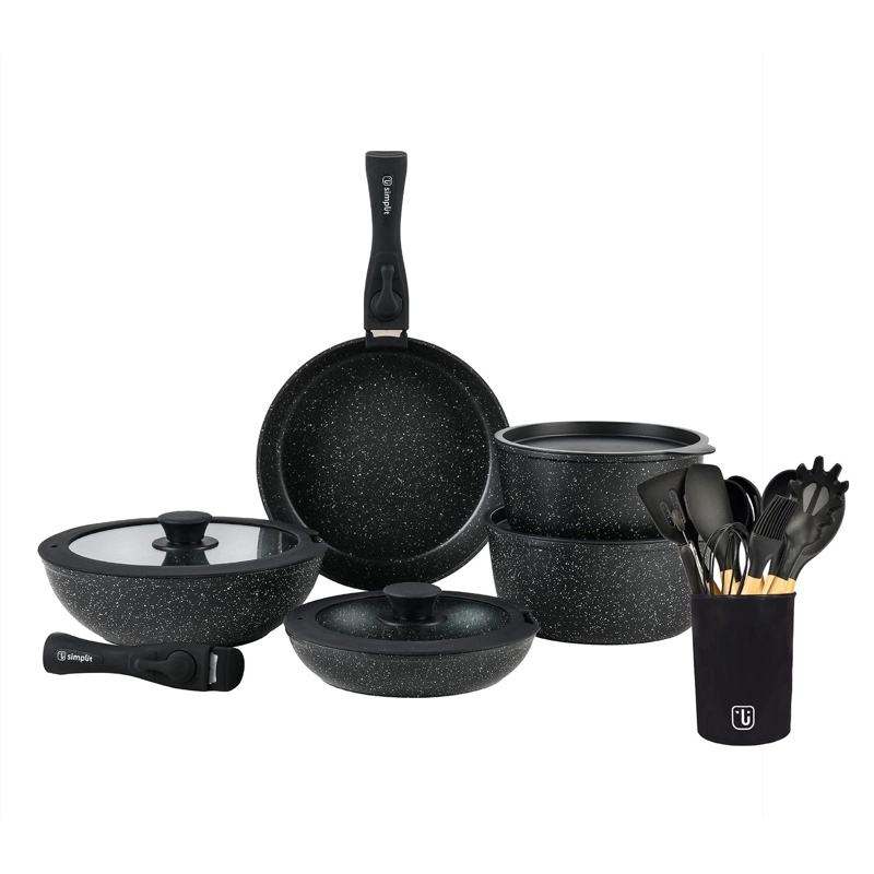 BATERÍA DE COCINA OXFORD + SET 12 UTENSILIOS NEGRO SIMPLIT