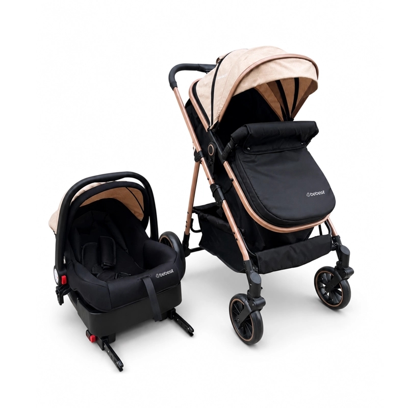 COCHE CUNA TRAVEL SYSTEM AUREO ISOFIX GOLD BEIGE BEBESIT