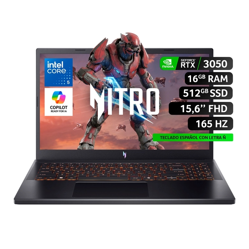 NOTEBOOK GAMER NITRO V15 ANV15-52-51Z7-1 INTEL CORE 5 RTX 3050 16GB RAM 512GB SSD 15.6" FHD 165HZ