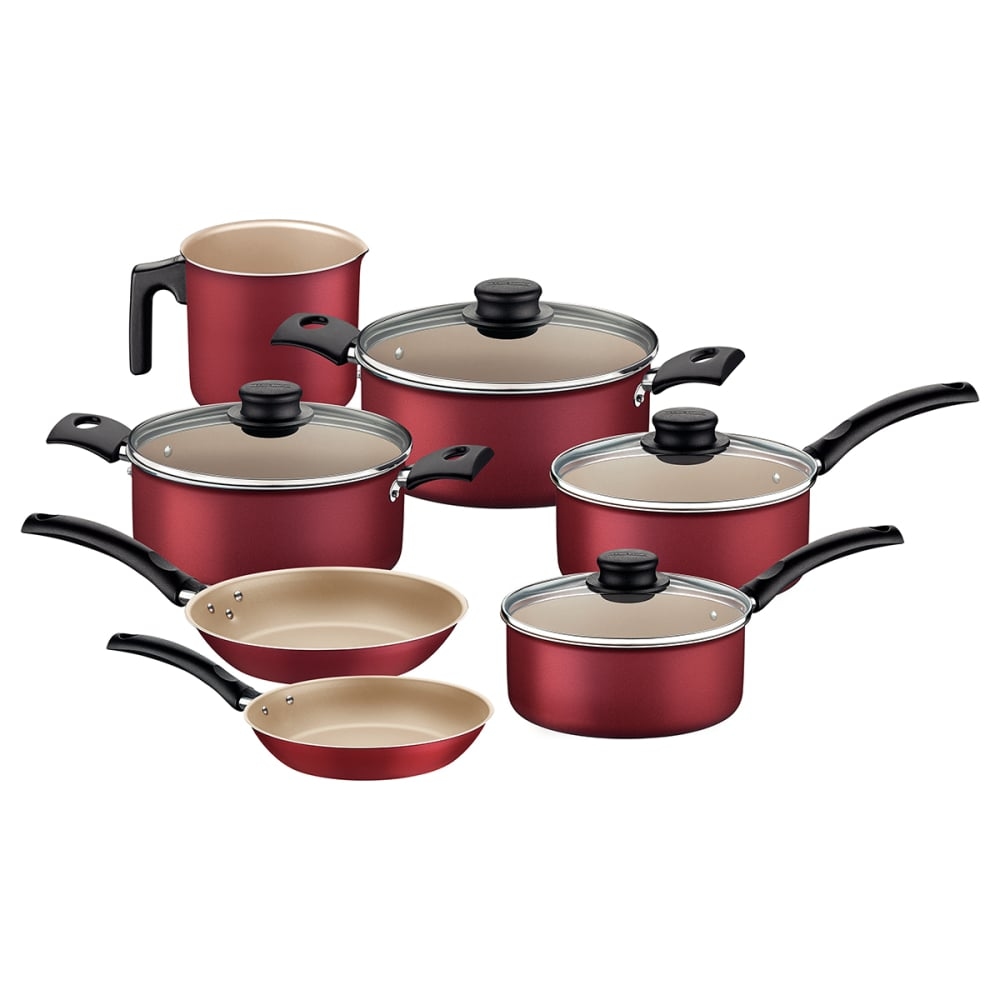 BATERIA DE COCINA JUEGO OLLAS TRAMONTINA TURIM 7 PIEZAS ROJO