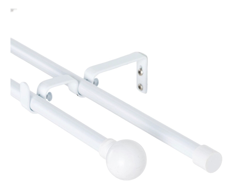 SET BARRAS PARA CORTINA DOBLE 13/16 MM EXTENSIBLE 200-250 CM BLANCO BOLA