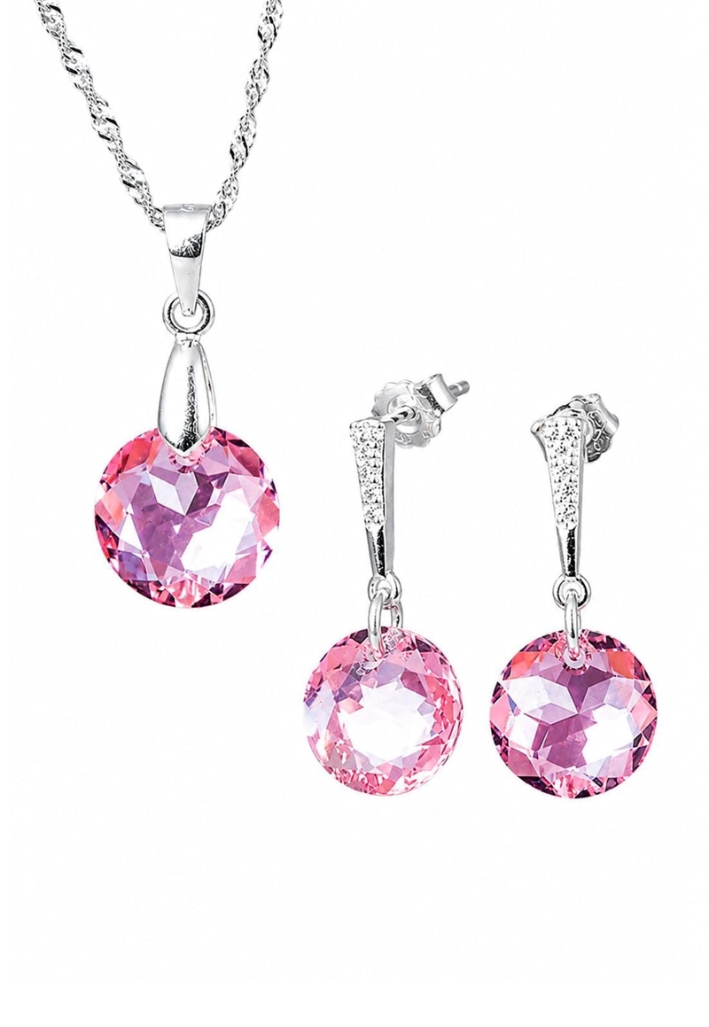 CONJUNTO JOYAS MONTERO PLATA ITALIANA 925 GRACIA Y CRISTALES GENUINOS LIGHT ROSE