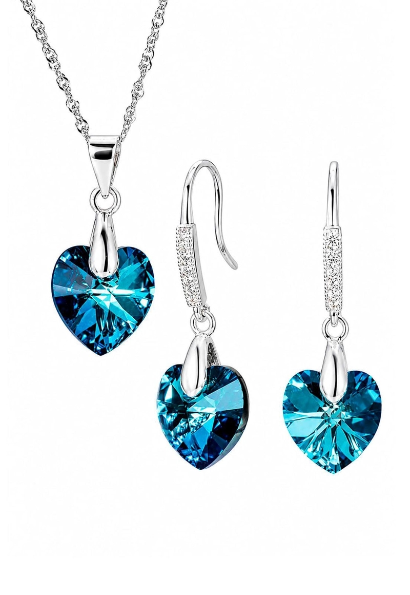CONJUNTO ROMANCE PLATA 925 CRISTAL Swarovski® BERMUDA BLUE